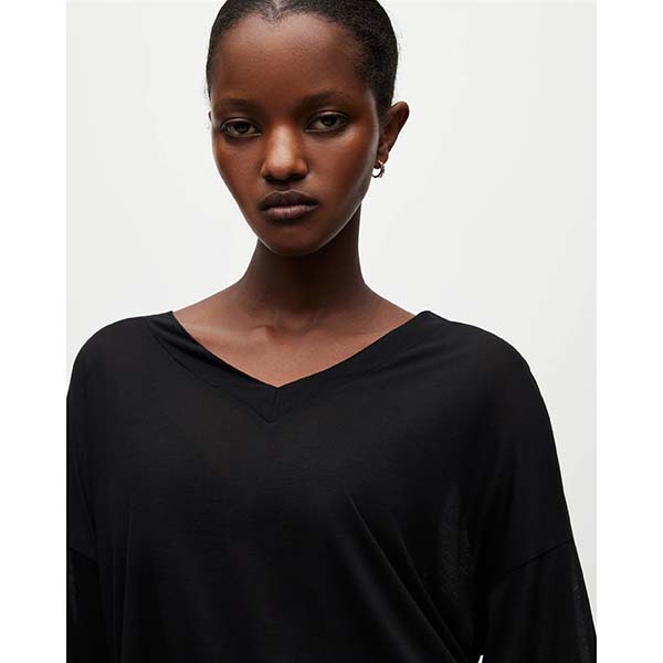 Allsaints Australia Womens Kati V-Neck Long Sleeve T-Shirt Black AU96-592